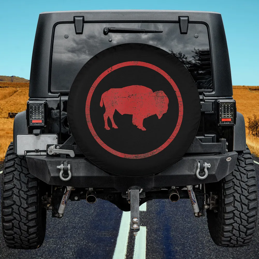 vintage red bison circle minimalist spare tire cover for Mercedes G-Wagon