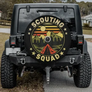 vintage scouts camping tent mountain scouting spare tire cover with camera hole for Jeep RV SUV
