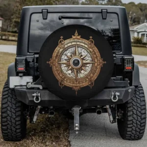 vintage steampunk compass treasure spare tire cover with backup camera hole