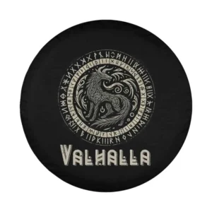 Vintage Valhalla Wolf Mask Odin Runes Norse Compass Viking design for spare tire cover