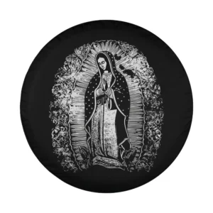 Minimalist floral Virgen de Guadalupe Mexican Catholic art design for spare tire cover