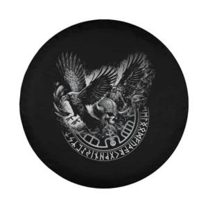 walhalla raven odins runes nordic compass viking design closeup