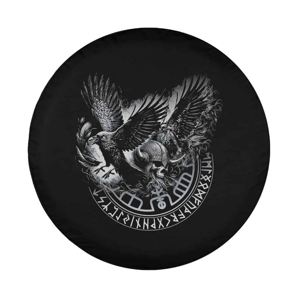 walhalla raven odins runes nordic compass viking design closeup