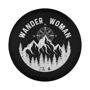 Wander Woman compass mountain pine forest adventure camping tire cover design