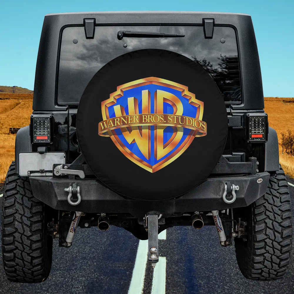 Gold blue Warner Bros Studios emblem spare tire cover no camera hole for Mercedes G-Wagon