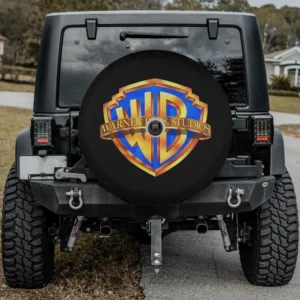 Gold blue Warner Bros Studios emblem spare tire cover with camera hole for Mercedes G-Wagon