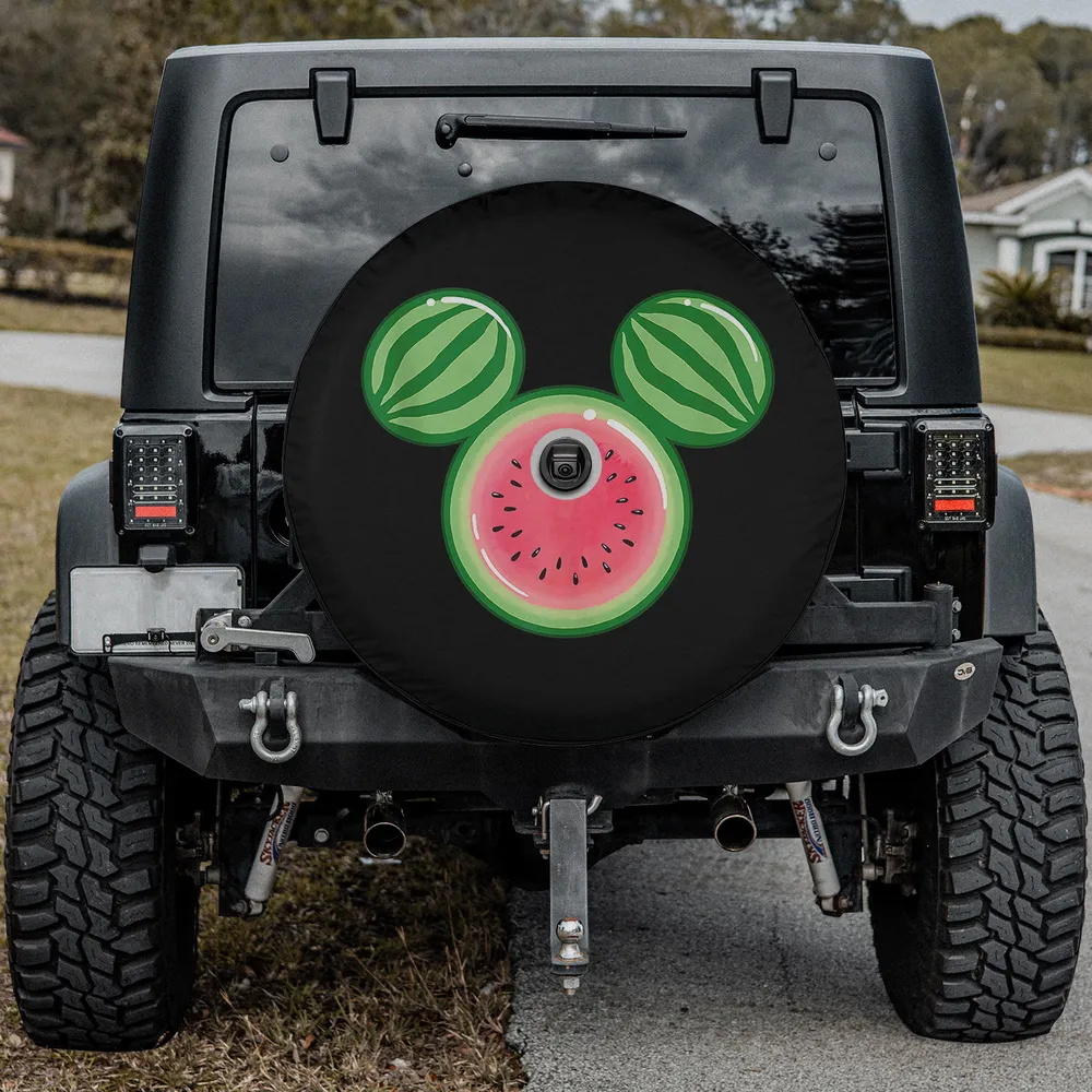 Disney Mickey Mouse watermelon ears spare tire cover with backup camera hole for Jeep Wrangler
