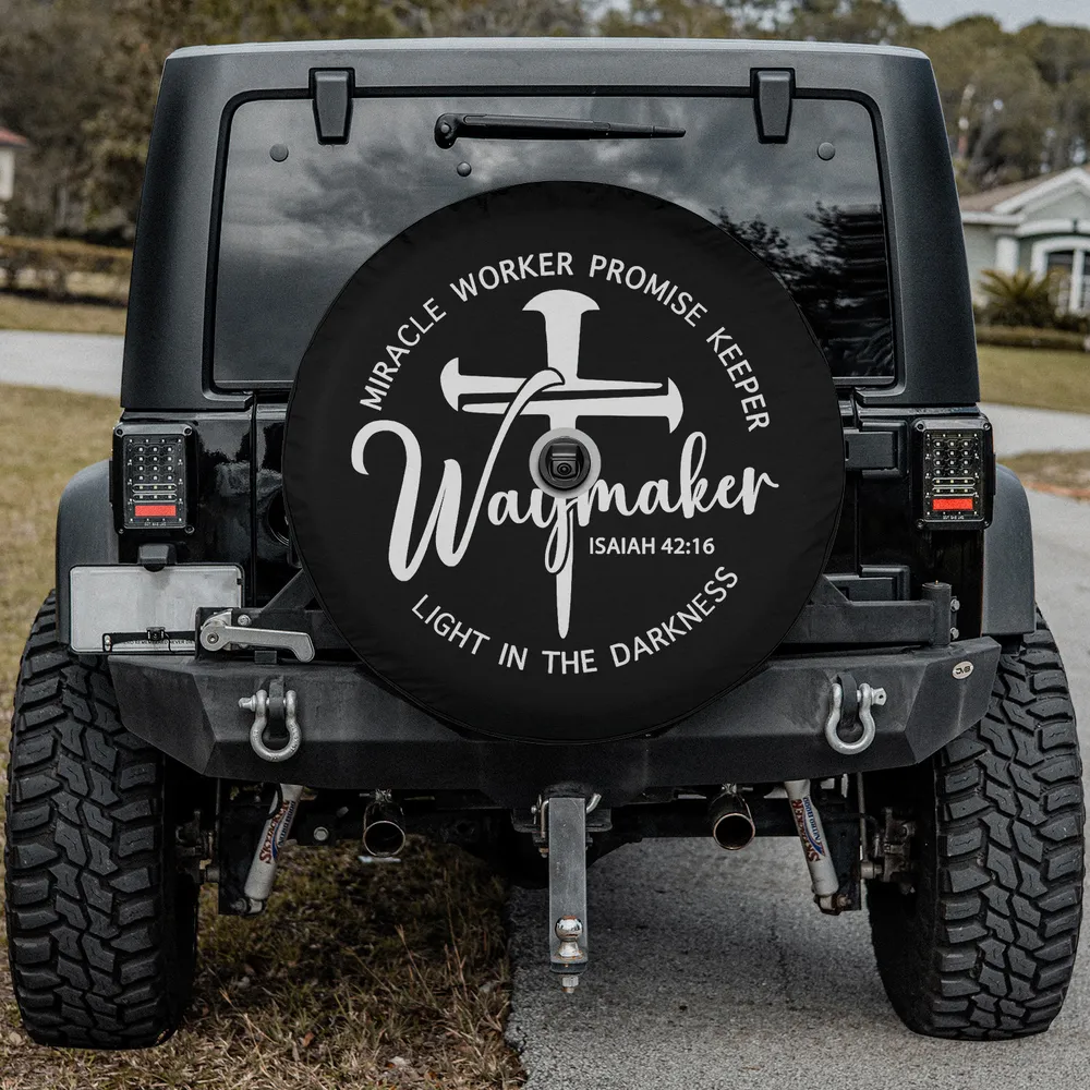 Waymaker cross nails Christian faith spare tire cover with camera hole