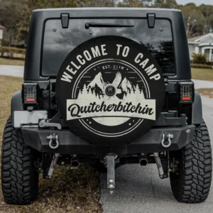 Welcome to Camp mountain eagle camping spare tire cover for Jeep and RV with backup camera hole