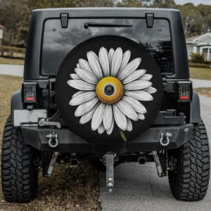White daisy yellow center floral boho spare tire cover with backup camera hole for Mercedes G-Wagon
