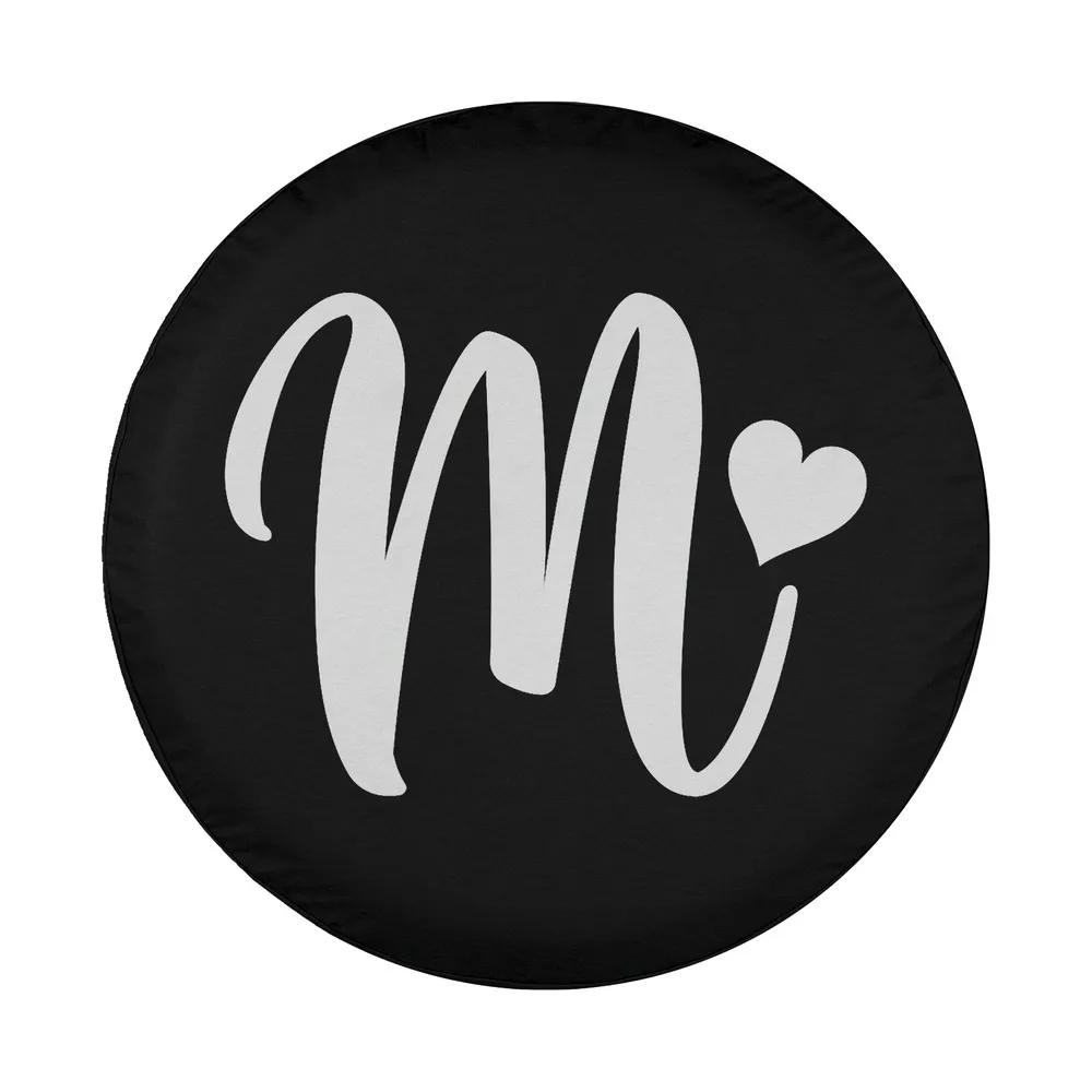white letter m monogram heart minimalist graphic design for spare tire cover
