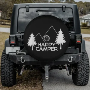 White pine trees mountain happy camper spare tire cover with camera hole for Jeep RV SUV