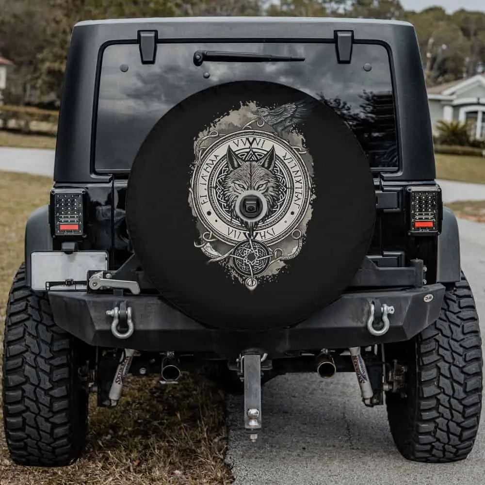 Wolf of Odin Viking spare tire cover with camera hole for Mercedes G-Wagon