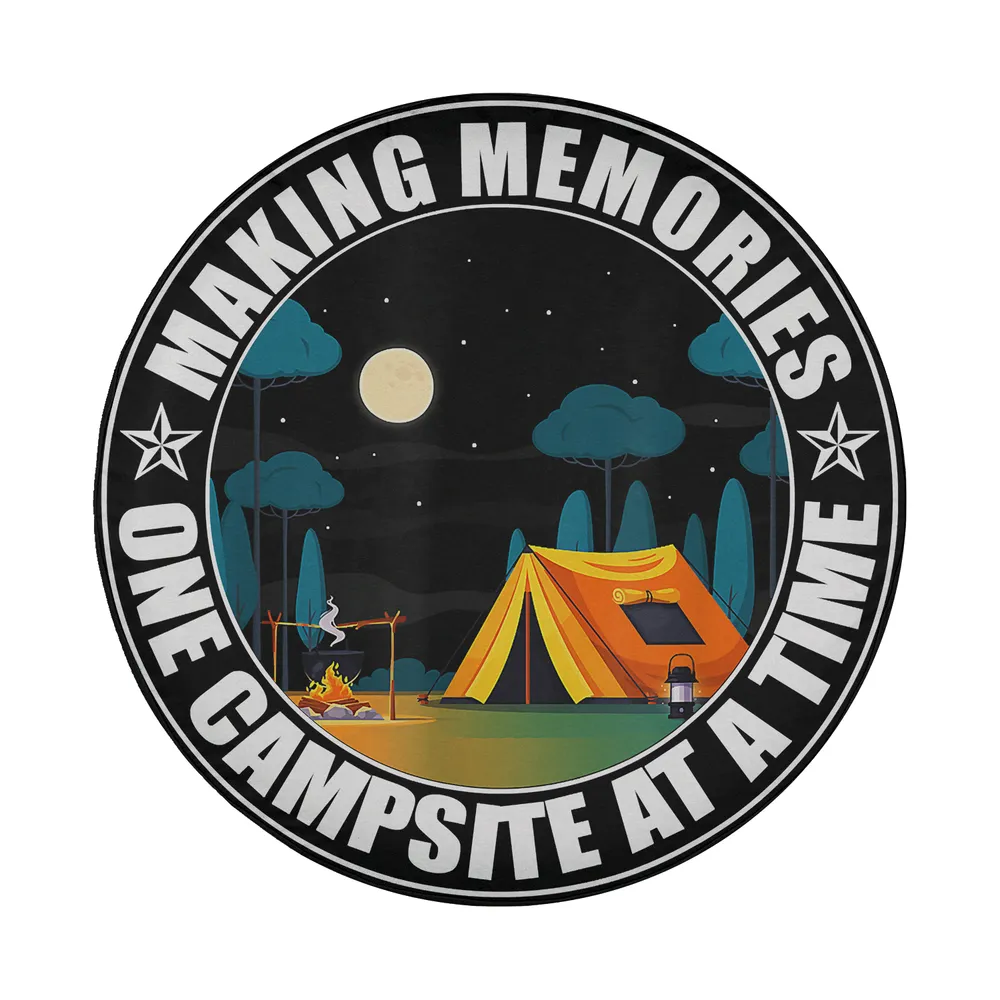 Yellow tent and moonlit campfire camping design for spare tire cover