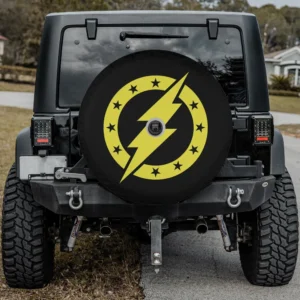 yellow thunderbolt circle stars logo band spare tire cover for Mercedes G-Class with camera hole