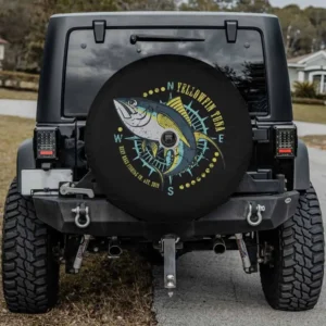 yellowfin tuna compass distressed deep sea fishing spare tire cover with camera hole for Mercedes G-Wagon