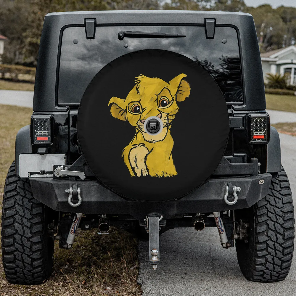 Young Simba smiling portrait sketch Lion King spare tire cover with backup camera hole